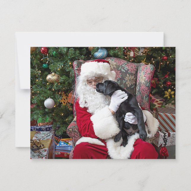Santa Claus Cute Puppy Black Labrador Christmas Holiday Card (Front)