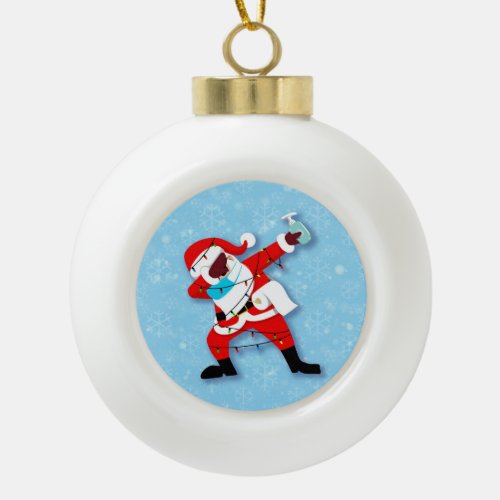 Santa Claus Dabbing Christmas covid Ceramic Ball Christmas Ornament