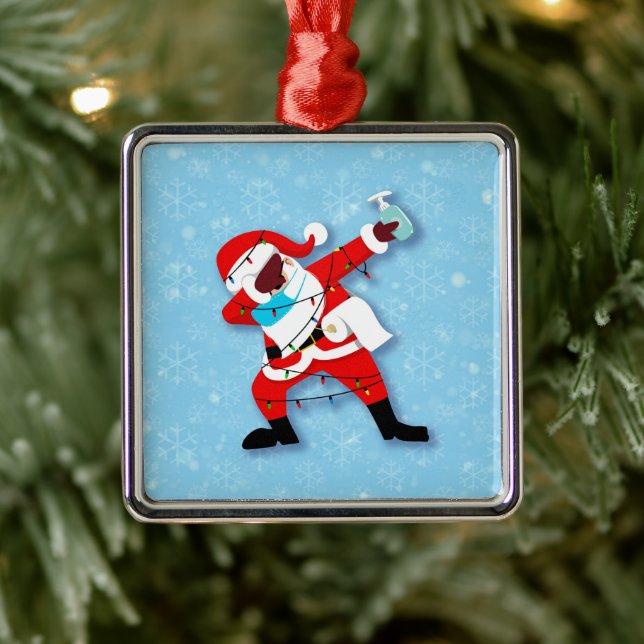Santa Claus Dabbing Christmas covid Metal Ornament (Tree)