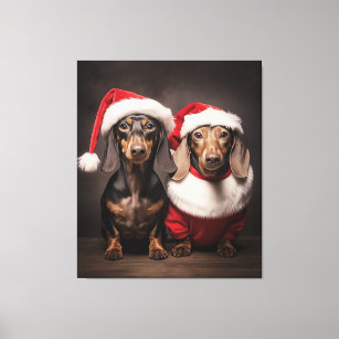 Santa Claus Dachshund Twins Canvas Print