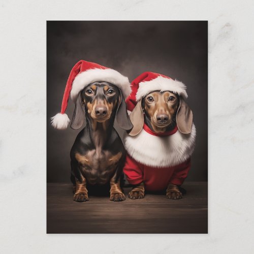 Santa Claus Dachshund Twins Holiday Postcard