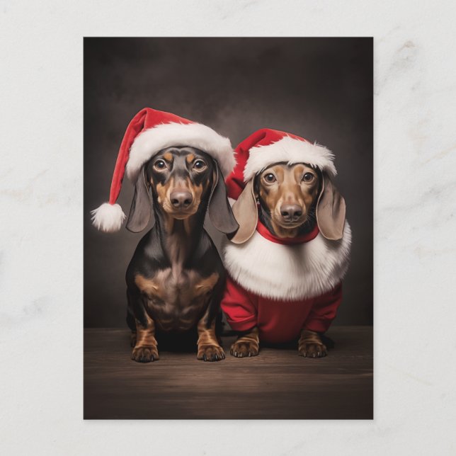 Santa Claus Dachshund Twins Holiday Postcard (Front)