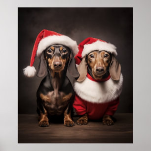 Santa Claus Dachshund Twins Poster