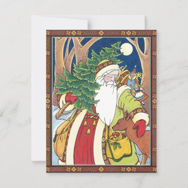Santa Claus Deer in Forest, Christmas Party Invitation (Front)