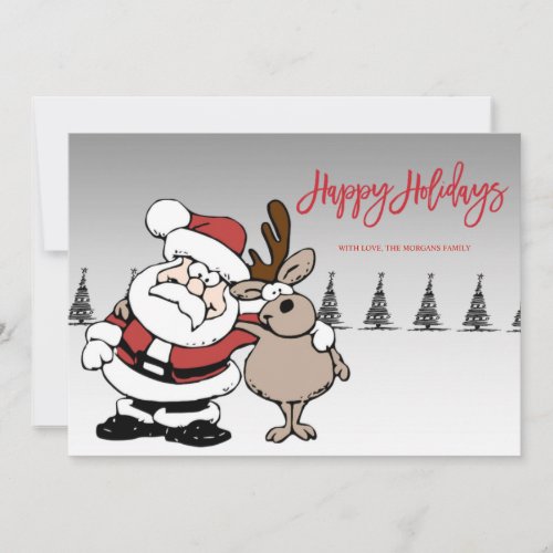 Santa ClausDeerPine TreesHappy Holidays Photo