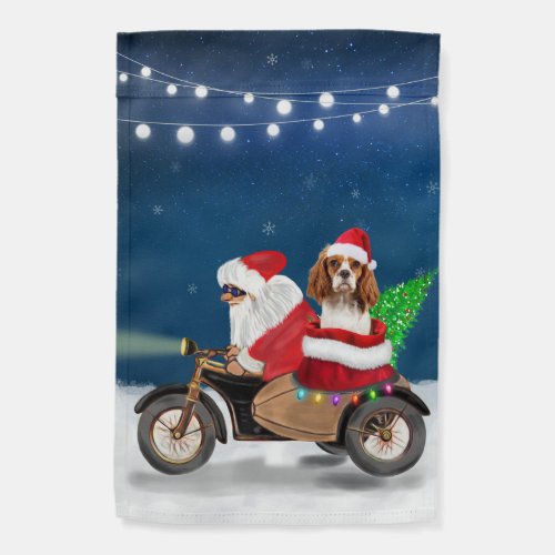 Santa Claus Delivering Cavalier King as Gift Garden Flag