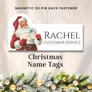 Santa Claus Delivering Gift Personalized Name Tag