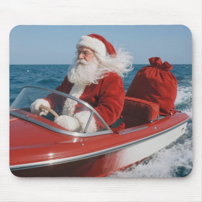 Santa Claus Delivering Gifts By Speedboat Mouse Pad (Front)