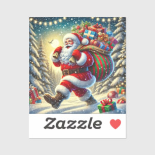 Santa Claus Delivering Gifts in a Snowy Christmas Sticker