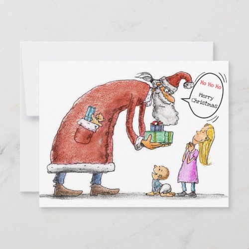 Santa Claus delivering Gifts to Children Holiday Card