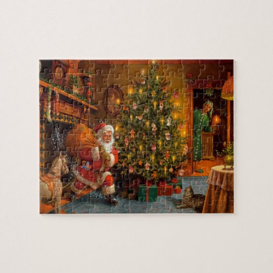 Santa Claus Delivers Christmas Gifts Jigsaw Puzzle | Zazzle.com