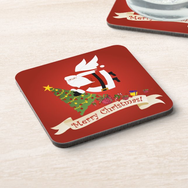 Santa Claus Delivers Christmas Joy! Beverage Coaster (Left Side)