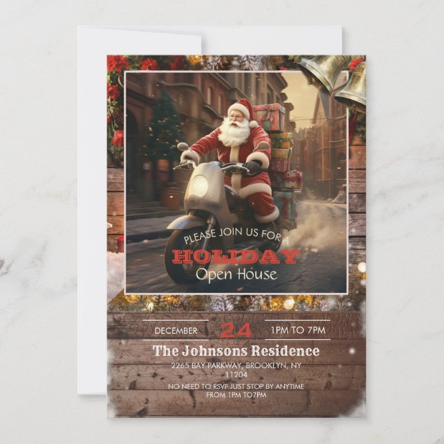 Santa claus Delivery riding a Scooter Invitation (Front)