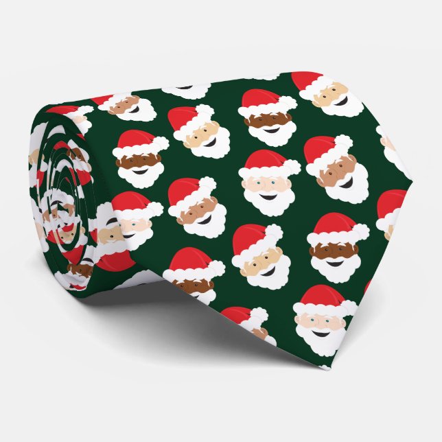 Santa Claus Diverse Green Red Novelty Christmas Neck Tie (Rolled)