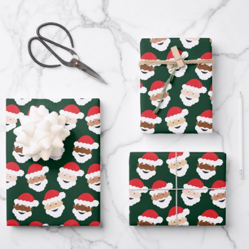 Santa Claus Diverse Red Green Skin Tone Christmas Wrapping Paper Sheets