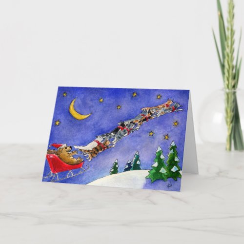 Santa Claus Dog Reindeer Cats funny Christmas card