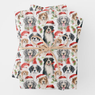 Santa Claus Dogs Pattern Christmas Wrapping Paper Sheets
