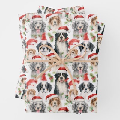Santa Claus Dogs Pattern Christmas Wrapping Paper Sheets