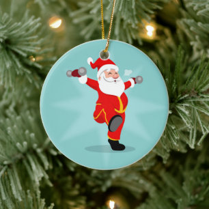 Santa Claus doing fitness exercises Ceramic Ornament
