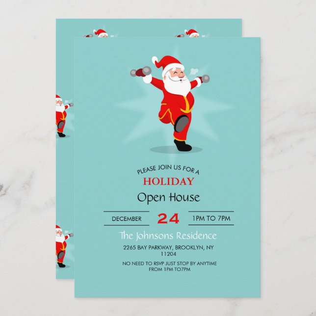 Santa Claus doing fitness exercises.        Invitation (Front/Back)
