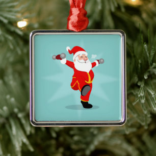 Santa Claus doing fitness exercises Metal Ornament