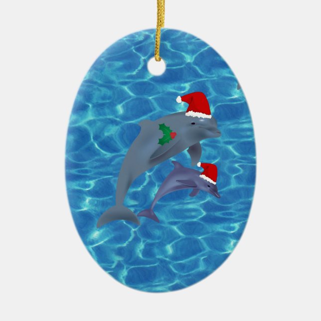 santa claus dolphins ceramic ornament (Front)