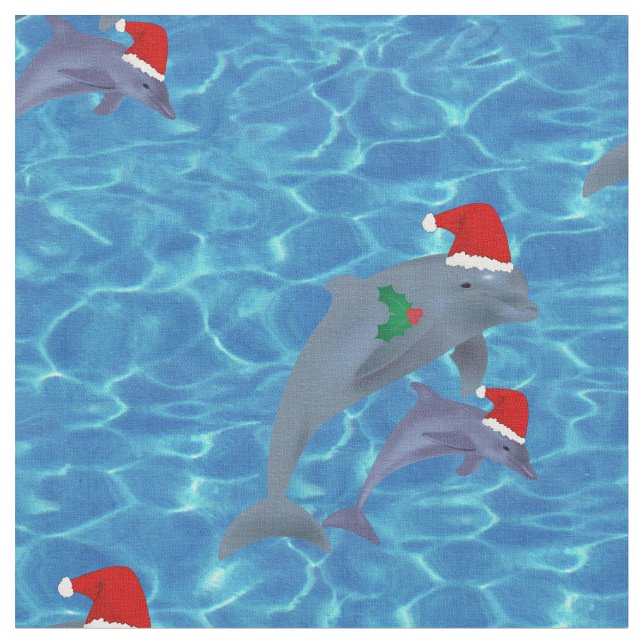 santa claus dolphins fabric (Close Up)