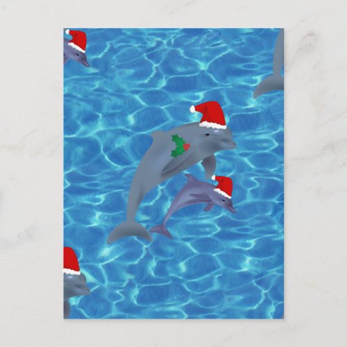 santa claus dolphins holiday postcard