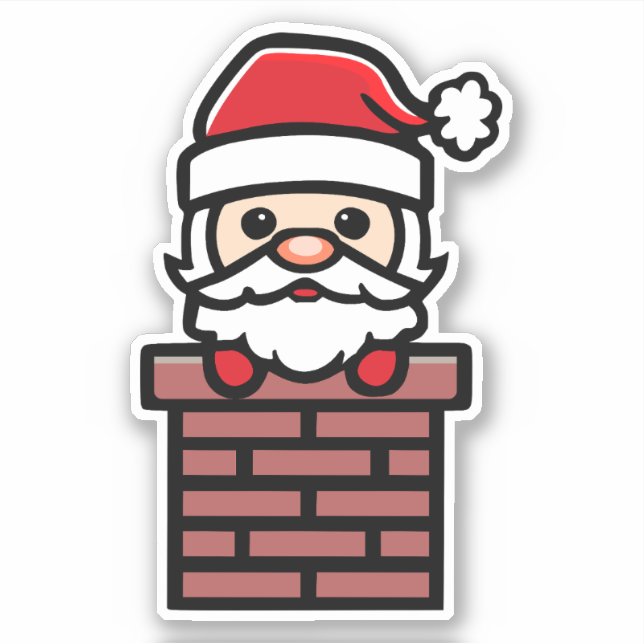 Santa Claus Down the Chimney Cartoon Sticker (Front)