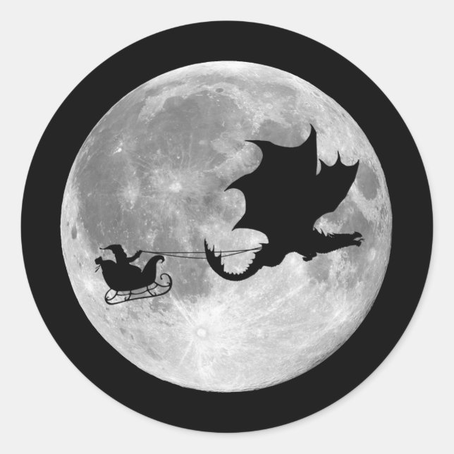Santa Claus Dragon Rider Sleigh Ride Classic Round Sticker (Front)