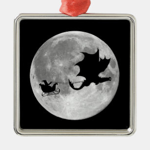 Santa Claus Dragon Rider Sleigh Ride Metal Ornament