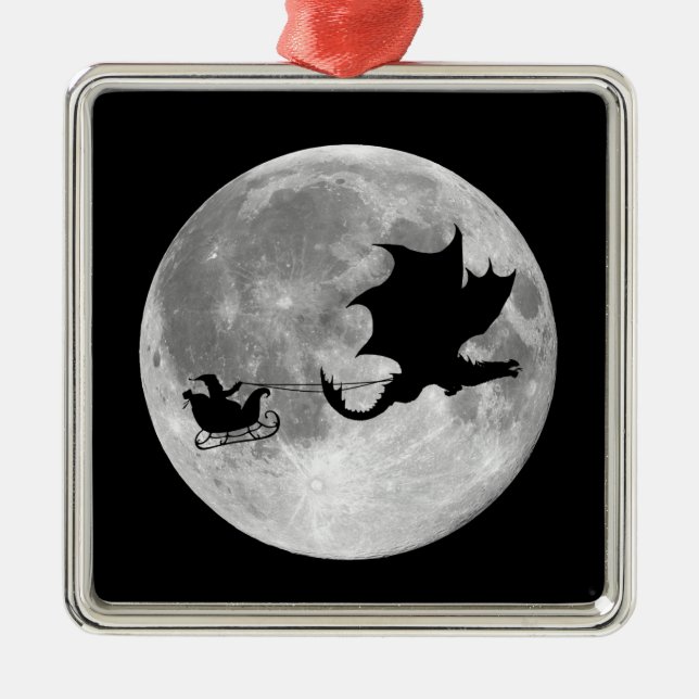 Santa Claus Dragon Rider Sleigh Ride Metal Ornament (Front)