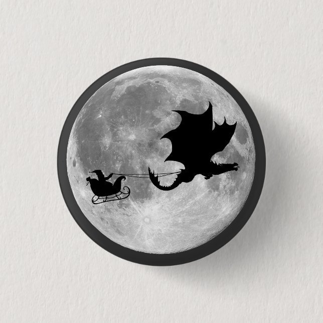Santa Claus Dragon Rider Sleigh Ride Pinback Button (Front)