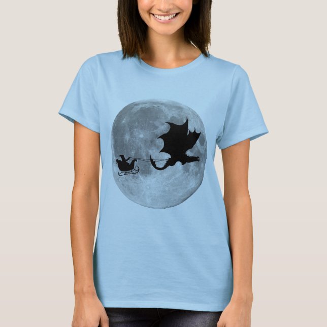 Santa Claus Dragon Rider Sleigh Ride T-Shirt (Front)