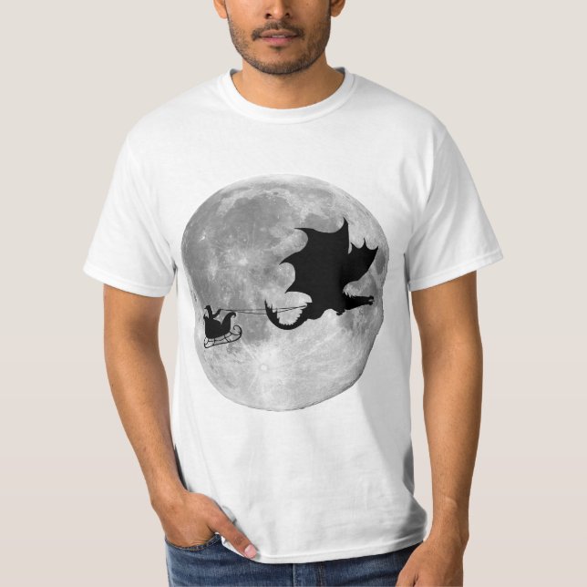 Santa Claus Dragon Rider Sleigh Ride T-Shirt (Front)