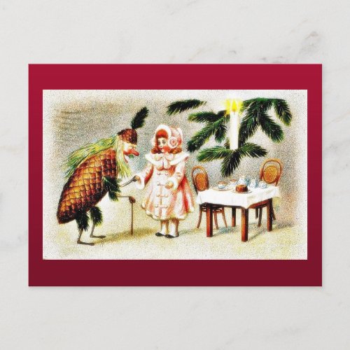 Santa claus dressed like pineapple and wishes a gi holiday postcard