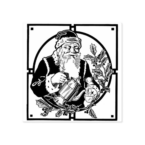 Santa Claus drinking coffee Christmas vintage art Rubber Stamp