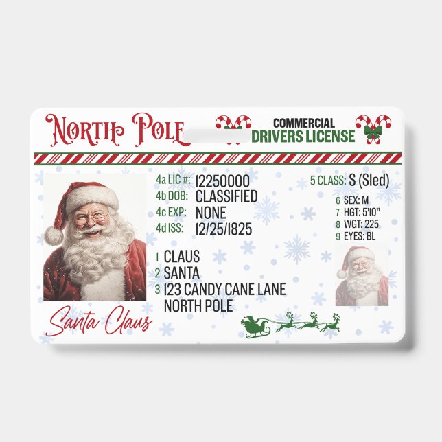 Santa Claus Driver License Christmas Badge (Front)