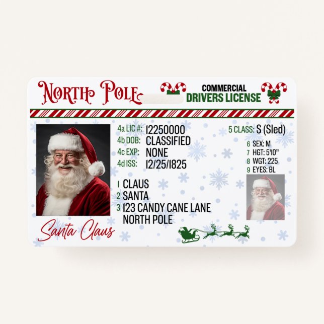 Santa Claus Driver License Christmas Badge (Front)