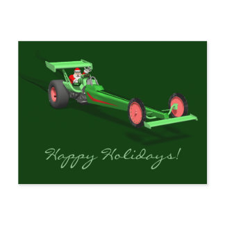 Santa Claus Driving A Dragster Holiday Postcard