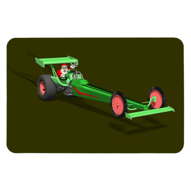 Santa Claus Driving A Dragster Magnet (Horizontal)