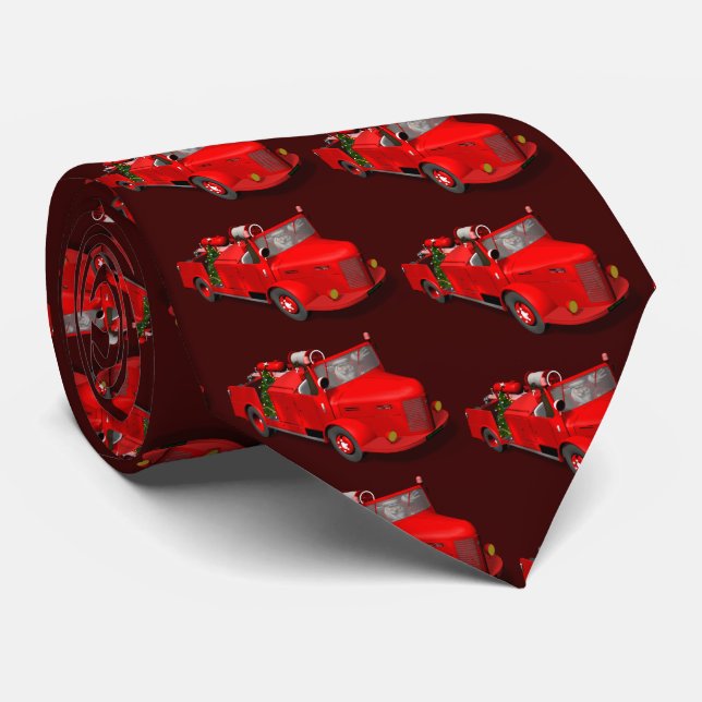Santa Claus Driving A Fire Engine Neck Tie (Rolled)