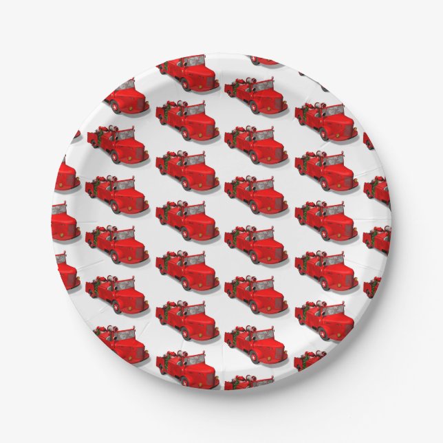 Santa Claus Driving A Fire Engine Paper Plates (Front)