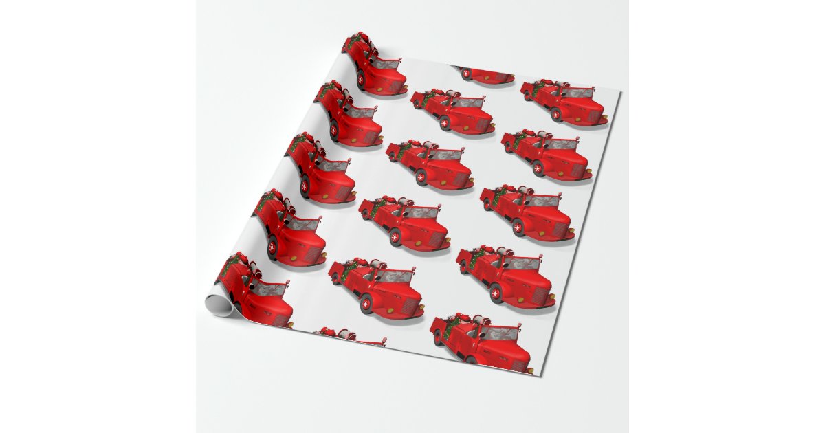 Santa Claus Driving A Fire Engine Wrapping Paper Zazzle