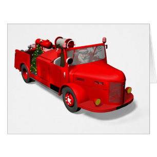 Santa Claus Driving A Fire Truck Cards