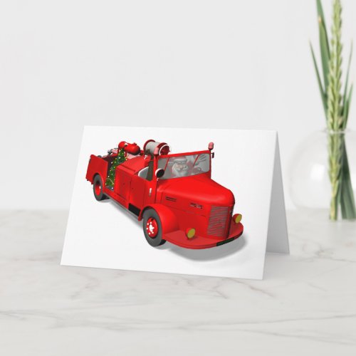 Santa Claus Driving A Fire Truck Holiday Card