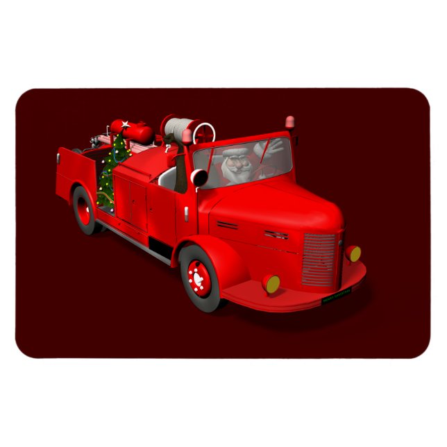 Santa Claus Driving A Fire Truck Magnet (Horizontal)