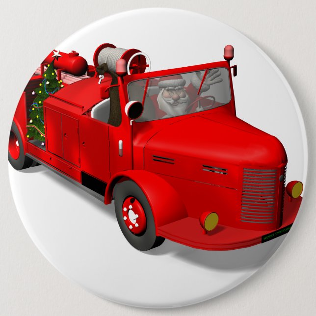 Santa Claus Driving A Fire Truck Pinback Button (Front)