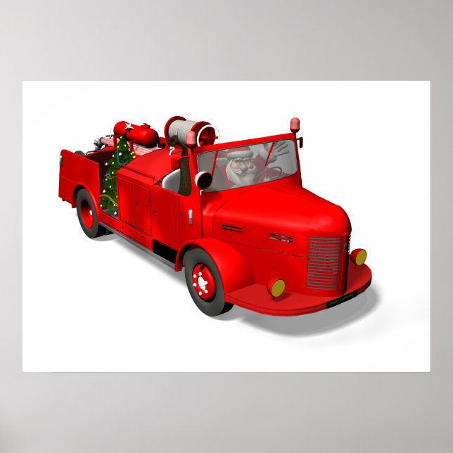 Santa Claus Driving A Fire Truck Poster (Front)