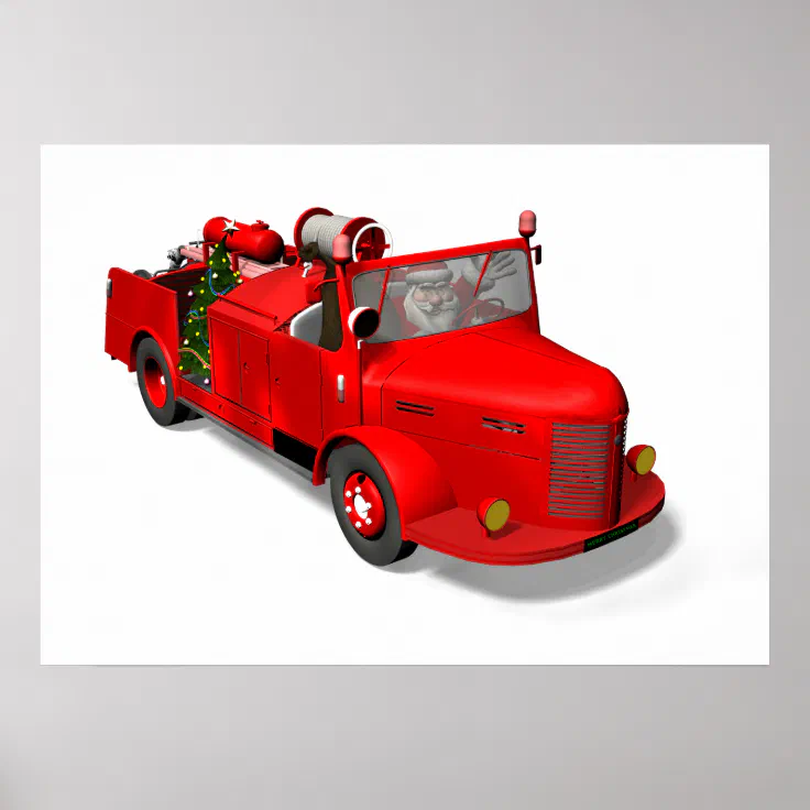 Santa Claus Driving A Fire Truck Poster Zazzle